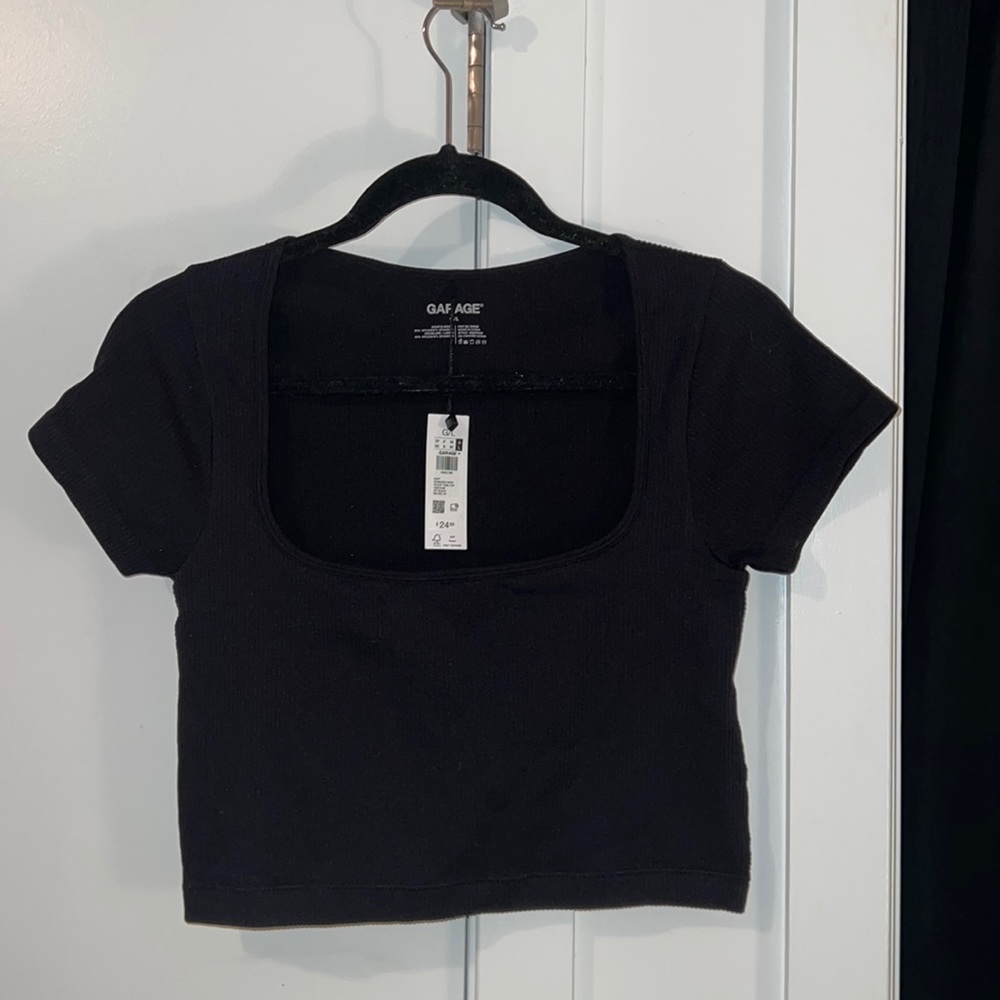 Garage Seamless Open Scoop Neck Tank Top Tee — Jet Black — Size L